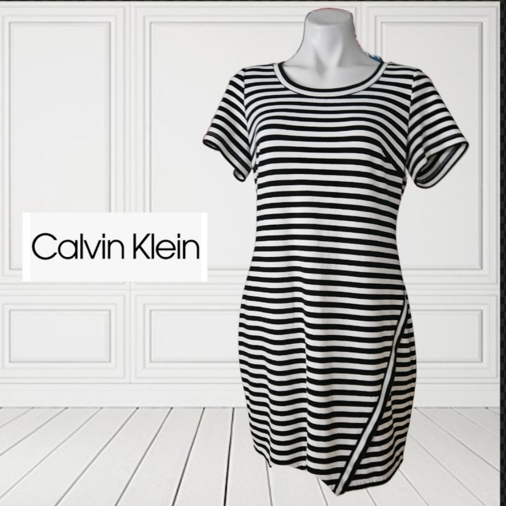 Calvin Klein Monochrome Striped Dress Size 14